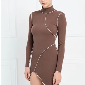 Dark Mink Contrast-Piping Mini Dress